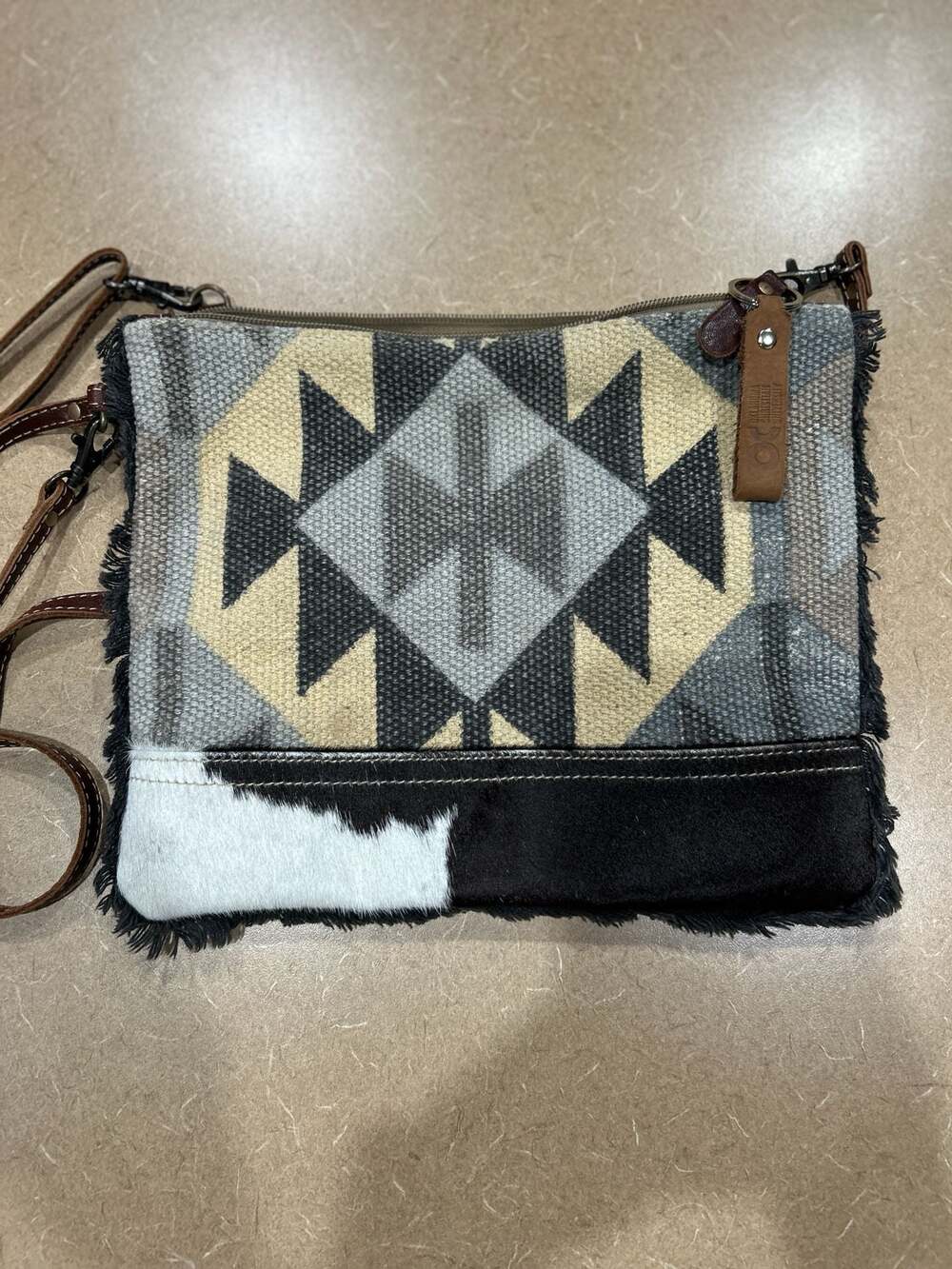 Myra Bag Aztec Print Canvas and Cowhide Leather Crossbody Purse